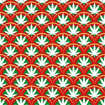 Seamless pattern with leaves of hemp Marijuana leaf. Cannabis plant scales Stock Illustration