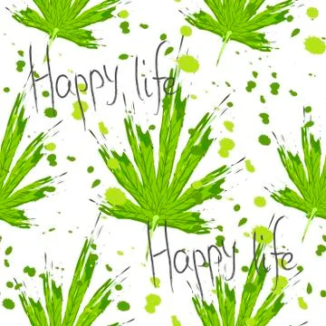 Seamless pattern with leaves of hemp or marijuana or hashish or marijuana leaf Stock Illustration