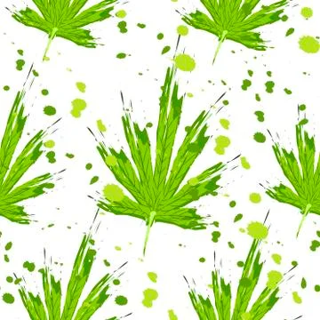 Seamless pattern with leaves of hemp or marijuana or hashish or marijuana leaf Illustrazione stock