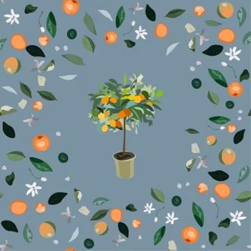 Seamless pattern with leaves, inflorescences and fruits orange tree on a ligh Stock Illustration