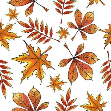 Seamless pattern with leaves on an isolated background. Windy colored leaves. Stock Illustration