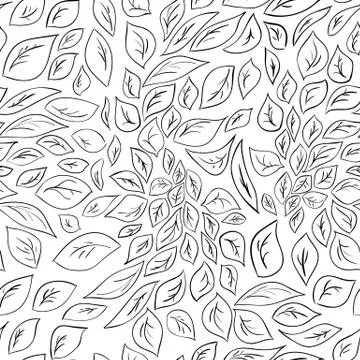 Seamless pattern with leaves. Linear seamless pattern. Fashion 80-90s. Black  库存插图