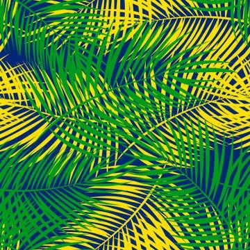 Seamless pattern. The leaves of palm trees with the inscription Illustrazione stock