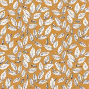 Seamless pattern with leaves. Pencil drawing and watercolor. Stock Illustration