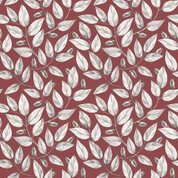 Seamless pattern with leaves. Pencil drawing and watercolor. The print Stock Illustration