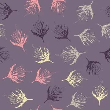 Seamless pattern with leaves on purple background Stock Illustration
