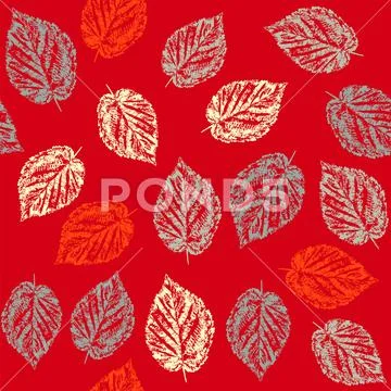 Seamless pattern with leaves on red background Ilustraciones de archivo