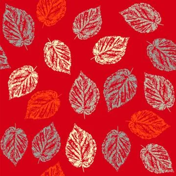 Seamless pattern with leaves on red background Stock Illustration