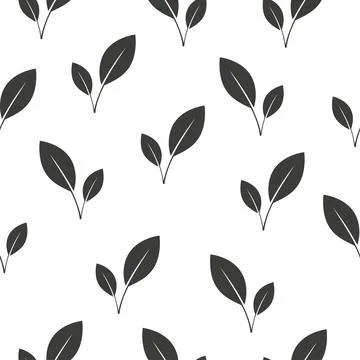Seamless pattern with leaves silhouette on white Stock Illustration