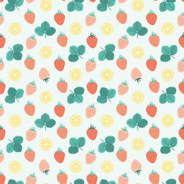 Seamless pattern with leaves, strawberries and lemon slices Stock Illustration
