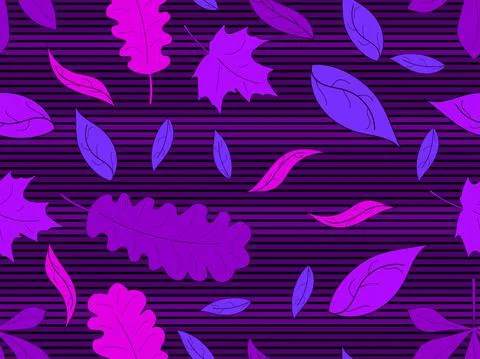 Seamless pattern with leaves on a striped background. Falling leaves 스톡 일러스트