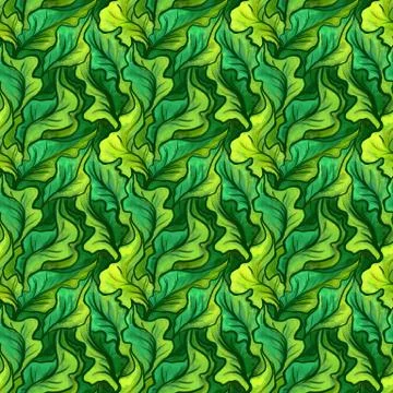 Seamless pattern with leaves. Wave background. Created with digital brushes 스톡 일러스트
