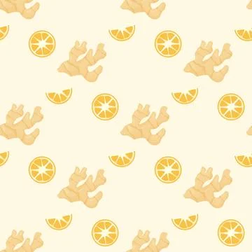 Seamless pattern lemon and ginger. treatment. Stock Illustration
