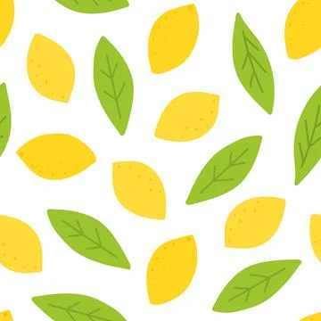 Seamless pattern with lemon and leaves. Organic citrus texture. Hand drawn fresh Stock Illustration