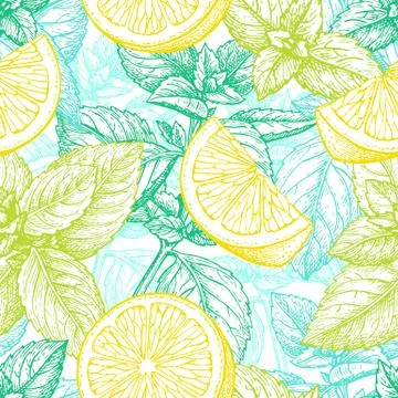 Seamless pattern with lemon and mint. Stock Illustration