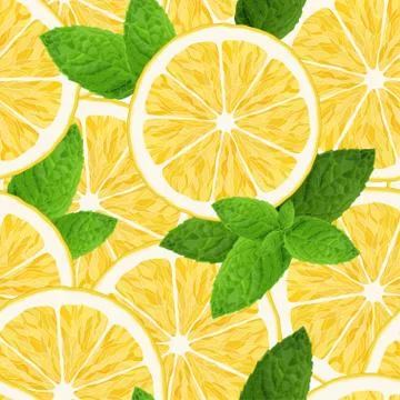 Seamless pattern with lemon and mint on white background Stock Illustration