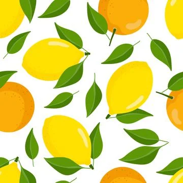 Seamless pattern with lemon and orange. Flat vector summer citrus digital paper Stock Illustration