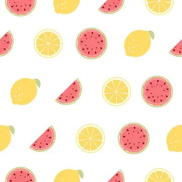 Seamless Pattern with Lemon and Watermelon Fruits. Vector Illustration イラスト素材