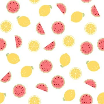 Seamless Pattern with Lemon and Watermelon Fruits. Vector Illustration Stock Illustration