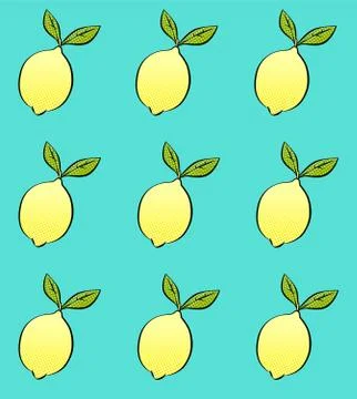 Seamless pattern with lemon on blue background Stock Illustration