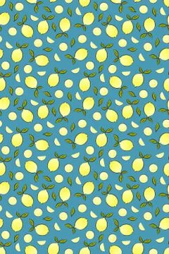 Seamless pattern with lemon on blue background Illustrazione stock