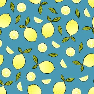 Seamless pattern with lemon on blue background Stock Illustration