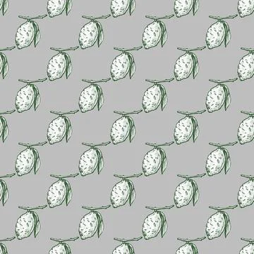 Seamless pattern lemon on branch with leaves engraving. Vintage background of Stock Illustration