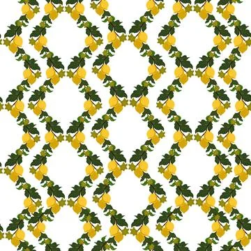 A seamless pattern with lemon branches and flowers on a white background. A s Stock Illustration