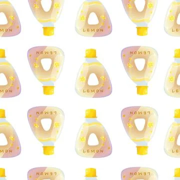 Seamless pattern with lemon flavor Cute delicious drink.Japanese Kawaii style Stock Illustration
