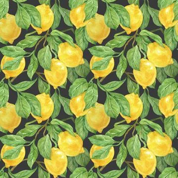 Seamless pattern with lemon fruit and leaves. Citrus. Watercolor illustration Stock Illustration