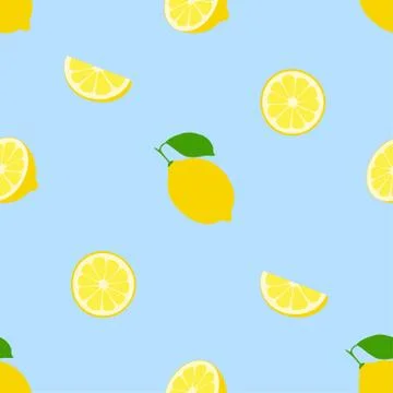 Seamless pattern lemon fruit on a blue background Stockillustratie