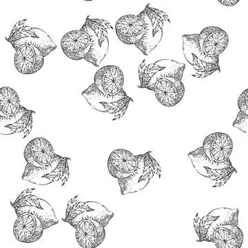 Seamless pattern lemon fruit cut sketch hand drawn Illustrazione stock