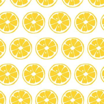 Seamless pattern with Lemon fruit slices. Citrus hand drawn vector doodle sketch Stock Illustration