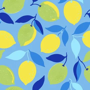 Seamless pattern with lemon fruits and branches. Vector illustration in con.. Stock Illustration