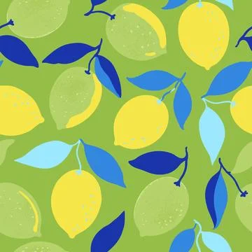 Seamless pattern with lemon fruits and branches. Vector illustration in con.. Stock Illustration