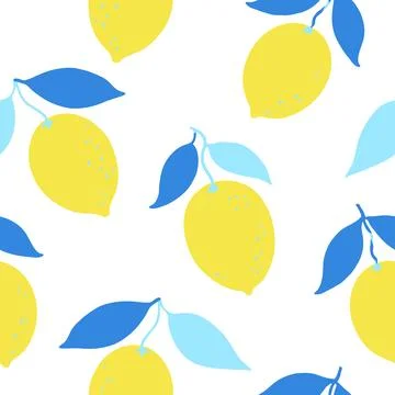 Seamless pattern with lemon fruits and branches. Vector illustration in con.. Stock Illustration