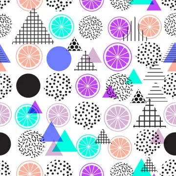 Seamless pattern lemon Geometric elements Memphis Postmodern Retro fashion st Stock Illustration