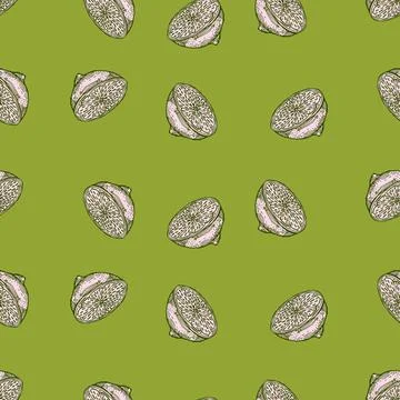 Seamless pattern lemon half engraving. Vintage background of citrus fruits in Stock Illustration