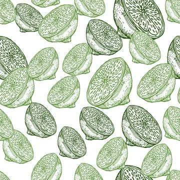 Seamless pattern lemon half engraving. Vintage background of citrus fruits in Stock Illustration