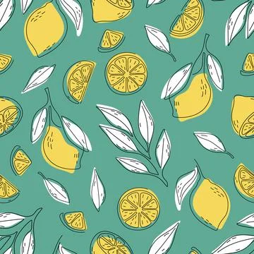 Seamless pattern of lemon with hand draw style Stock Illustration