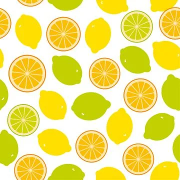 Seamless pattern with lemon, lime, orange on the white background Stock Illustration