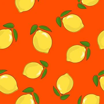 Seamless Pattern ,Lemon on Orange Background イラスト素材