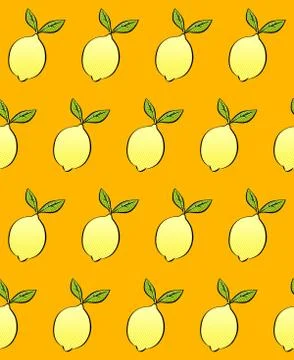 Seamless pattern with lemon on orange background Stock Illustration