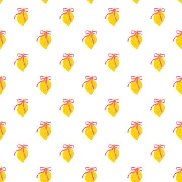 Seamless pattern lemon pink bow ribbon. Coquette summer fruit simple endless Illustrazione stock