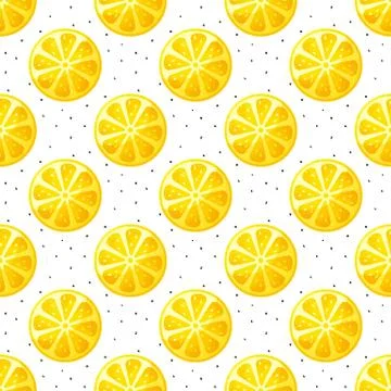 Seamless pattern with lemon slices and dots. Vector background. Stock Illustration