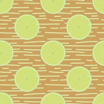 Seamless pattern with lemon slices on brown pattern. Stock Illustration