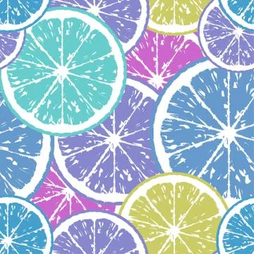 Seamless pattern of lemon slices in cold colors. Illustrazione stock