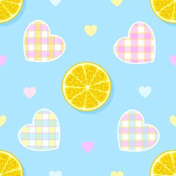 Seamless pattern of lemon slices with cute hearts. Stock Illustration
