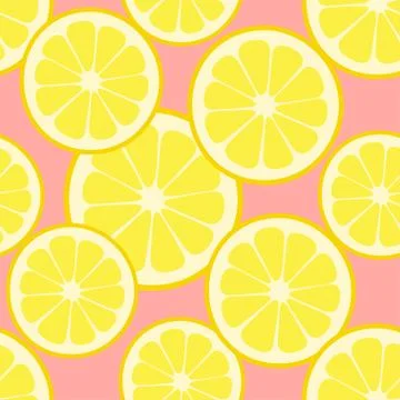 Seamless pattern lemon slices on pink background Illustration