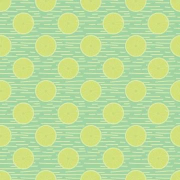 Seamless pattern with lemon slices on turquoise pattern. Stock Illustration